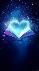 Fantasy book cover with magic blue light and sparkles