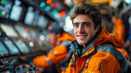 Obraz premium Smiling Man in Orange Jacket