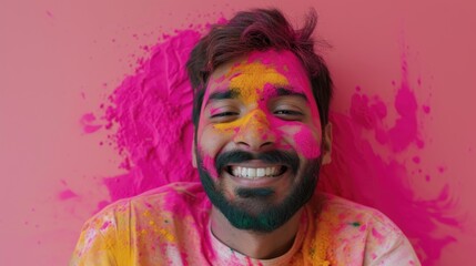 Colorful Man - A Young Man with Multi-Colored Paint Splattered on His Face. Fictional character created by Generated AI. 