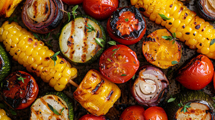 Close-up of delicious grilled vegetables with vibrant colors