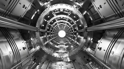 metal structure similar to spaceship interior in black and white