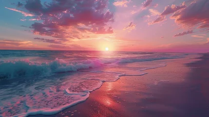 Fototapeten Serene sunset at the beach with vibrant skies and gentle waves © Robert Kneschke