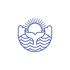 Whale sunset cloud line design vector