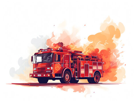 Illustration of a firetruck on red background, international firefighter day theme