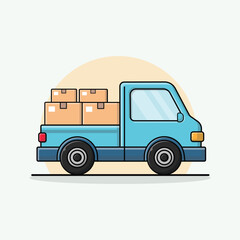 Obraz premium Flat Delivery Truck with Boxes Vector Illustration. Home Delivery Concept Design
