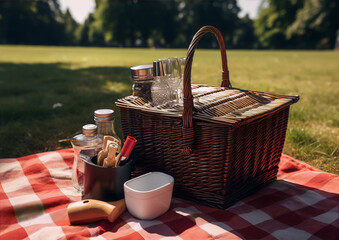 picnic basket with wine