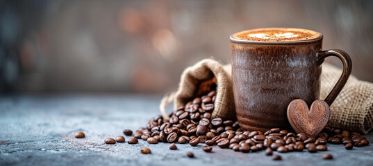 Hot coffe with coofe grains - obrazy, fototapety, plakaty