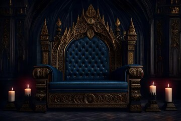 Royal throne, front view, evil and luxury, Halloween scene background - obrazy, fototapety, plakaty