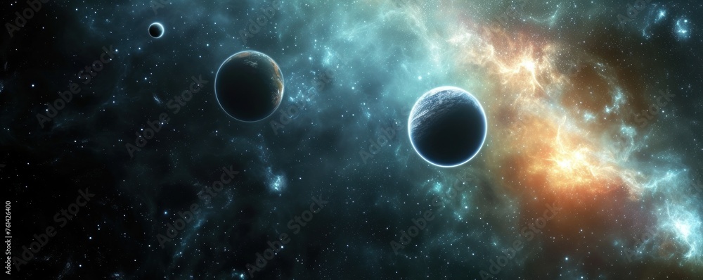 Wall mural view of planet in space galaxy and stars in bacground. space astronomy theme