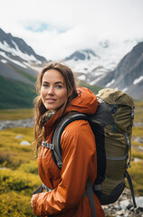 Naklejka premium Woman Hiking in the Wilderness