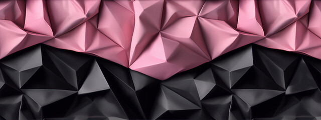 Pink and black geometric shapes, 3D rendering, abstract background.