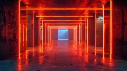 Sci-fi futuristic dark room neon led laser glow orange