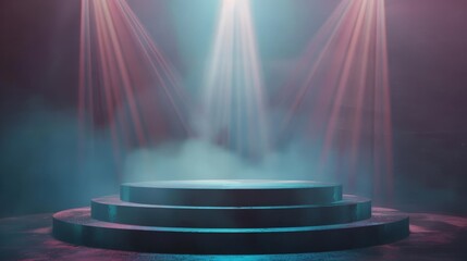 Empty podium. Disco club. Rays view. Show magic party.