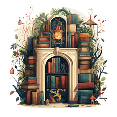 An enchanted library filled with magical books 