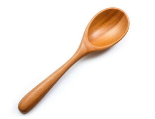 A wooden spoon placed on a plain white surface