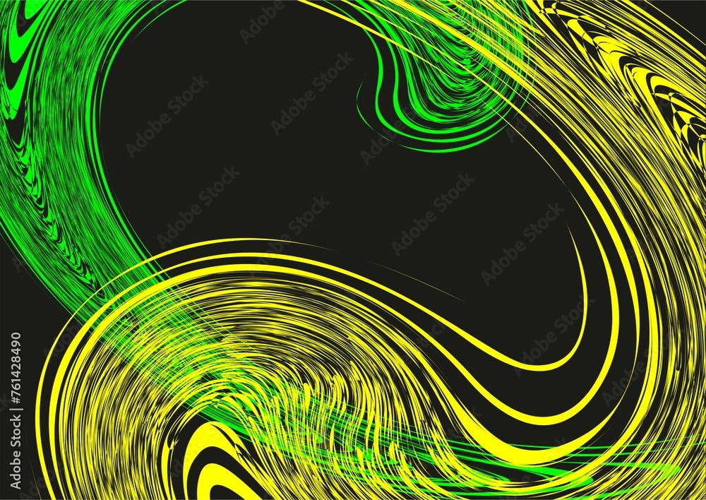 Aufkleber black background with green and yellow abstract waves in motion - abstract graphic. topics: card, ab