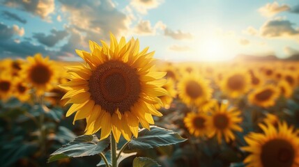 Sunflowers Field With Setting Sun