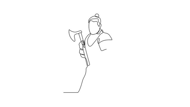 Animated self drawing of the  fighter or gladiator is fighting in the arena video illustration. Fighter or gladiator with weapon activity illustration in simple linear style video design concept. 