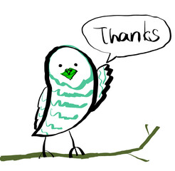 たくさんの絵の中から見つけてくれて、ありがとうを伝えるインコのイラスト