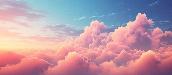 Printed kitchen splashbacks Candy pink The sun is breaking through the cumulus clouds and casting a warm glow across the sky, creating a picturesque natural landscape as dusk approaches