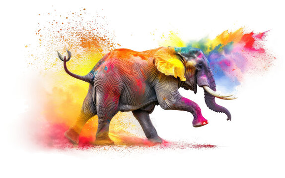 Vibrant Festivity: Exploring Holi Elephant with Watercolor Generative AI