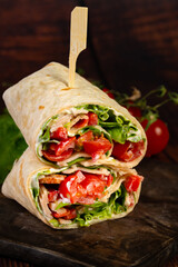 Delicious tortilla wraps with chicken and vegetables