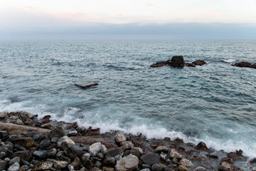View of the seaside with dusk