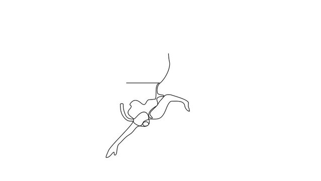 Animated self drawing of the people is diving to see the beautiful coral reefs on the seabed video illustration. People diving activity illustration in simple linear style video design concept