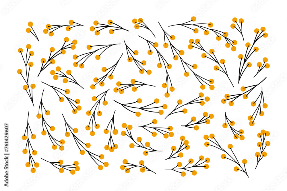 Aufkleber vector floral elements set. mimosa blossoms various shapes flat illustration. collection of simple t