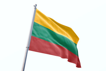 Waving flag of Lithuania in white background. Lithuania flag for independence day. The symbol of the state on wavy fabric.