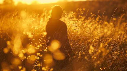 Obraz premium A woman is walking through a field of tall grass