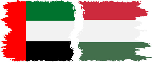 Hungary and United Arab Emirates grunge flags connection vector