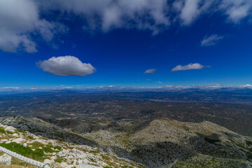 Fototapeta premium Sveti Jure Biokovo peak, Dinaric Mountains in Croatia, bird's eye view landscape