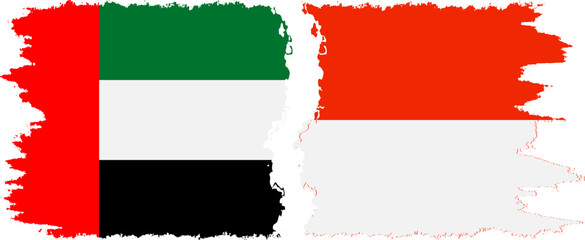 Indonesia and United Arab Emirates grunge flags connection vector