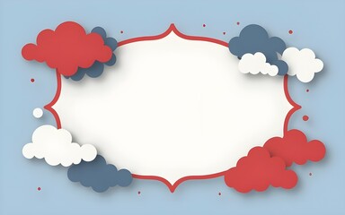 abstract Vintage white frame with red hearts cloud shapes on a light blue background. minimal composition of the border. Generative AI , photo, ai floral 3d frame, ai floral frame, ai generative	