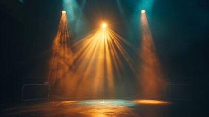 Warm stage spotlight shines in dark background.