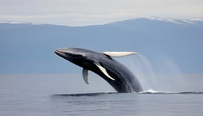 A Fin Whale Breaching Dramatically Out Of The Wate