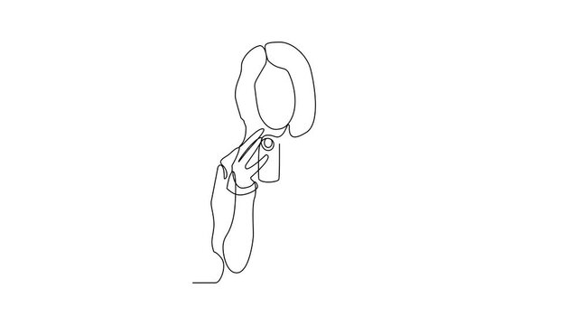 Animated self drawing of a videographer is capturing activities to make a documentary film video illustration. Videographer for film activity illustration in simple linear style video design concept.