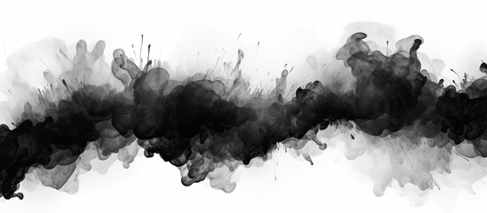 A black ink splash on a white background resembling a cumulus cloud in a monochrome photography style, creating a striking contrast reminiscent of a freezing winter landscape