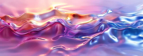 Behangcirkel Abstract Iridescent liquid shape with waving smooth ripples. © Svitlana