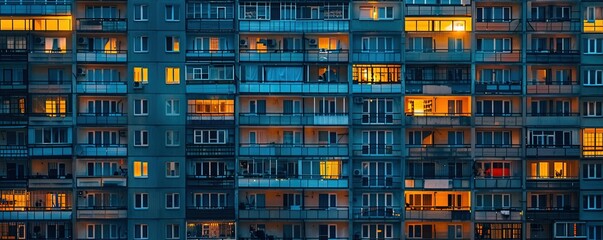 close-up of a residential building in the evening