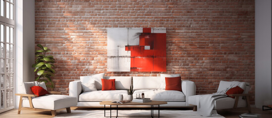 modern living room design of red brick wall concept