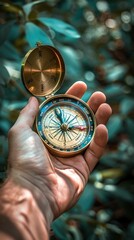 Hand of person holding compass - obrazy, fototapety, plakaty