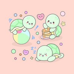 little turtle tortoise playing with cute facial expressions and pastel colour