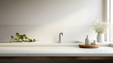 Fototapeta na wymiar Minimalist elegance defines a pristine kitchen counter