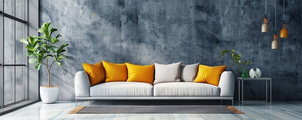 modern living room interior with sofa - obrazy, fototapety, plakaty