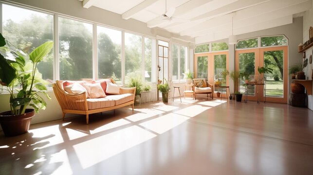 Sunroom with polished concrete floors and radiant heating.