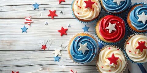 Obraz premium Fourth of July Cupcakes with Space for Copy