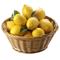 Fresh lemons in basket isolated on Transparent background.