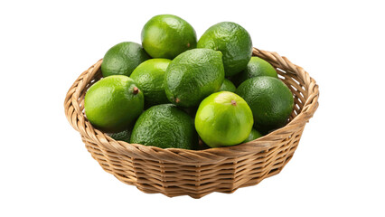 fresh limes in basket isolated on Transparent background.